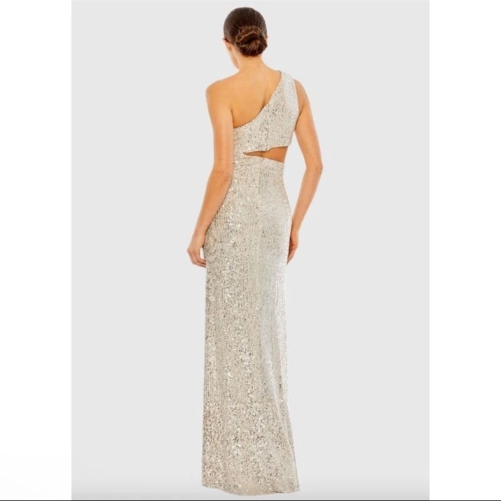 MAC DUGGAL Dress Size 4 Evening Gown Sequin NEW Cream One Shoulder Cut Out - Picture 2 of 12